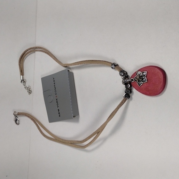 Layered Leather Cord Silver-tone Beads Necklace Red Pendant - New York & Co. - Picture 9 of 9